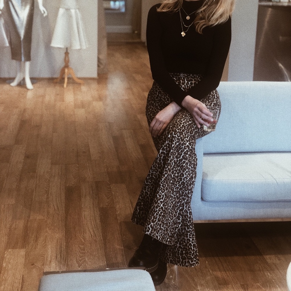 Free People Bell Bottom Jeans cheetah print